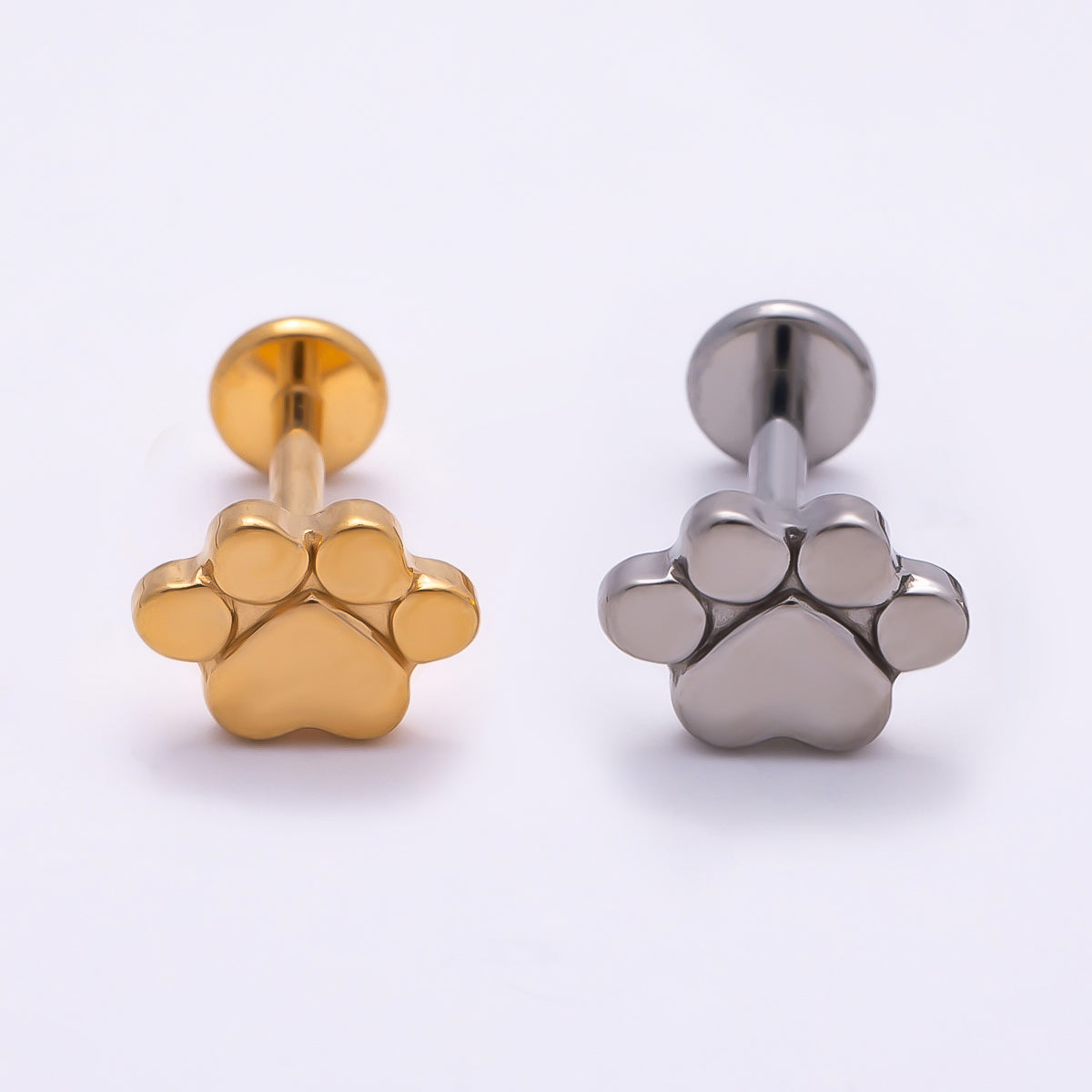 Titanium 8mm Paw Print Minimalist Cartilage Piercing Flat Back Stud in Gold & Silver | Findings-00285 Findings-00286