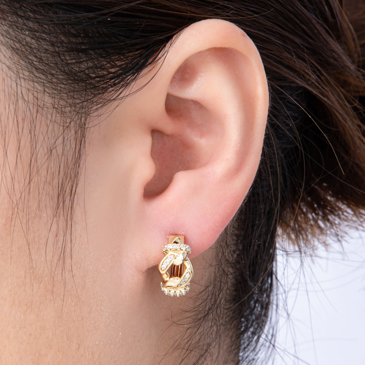 14K Gold Filled 15mm Micro Paved CZ Concave Curb Chain Huggie | Earrings-00167