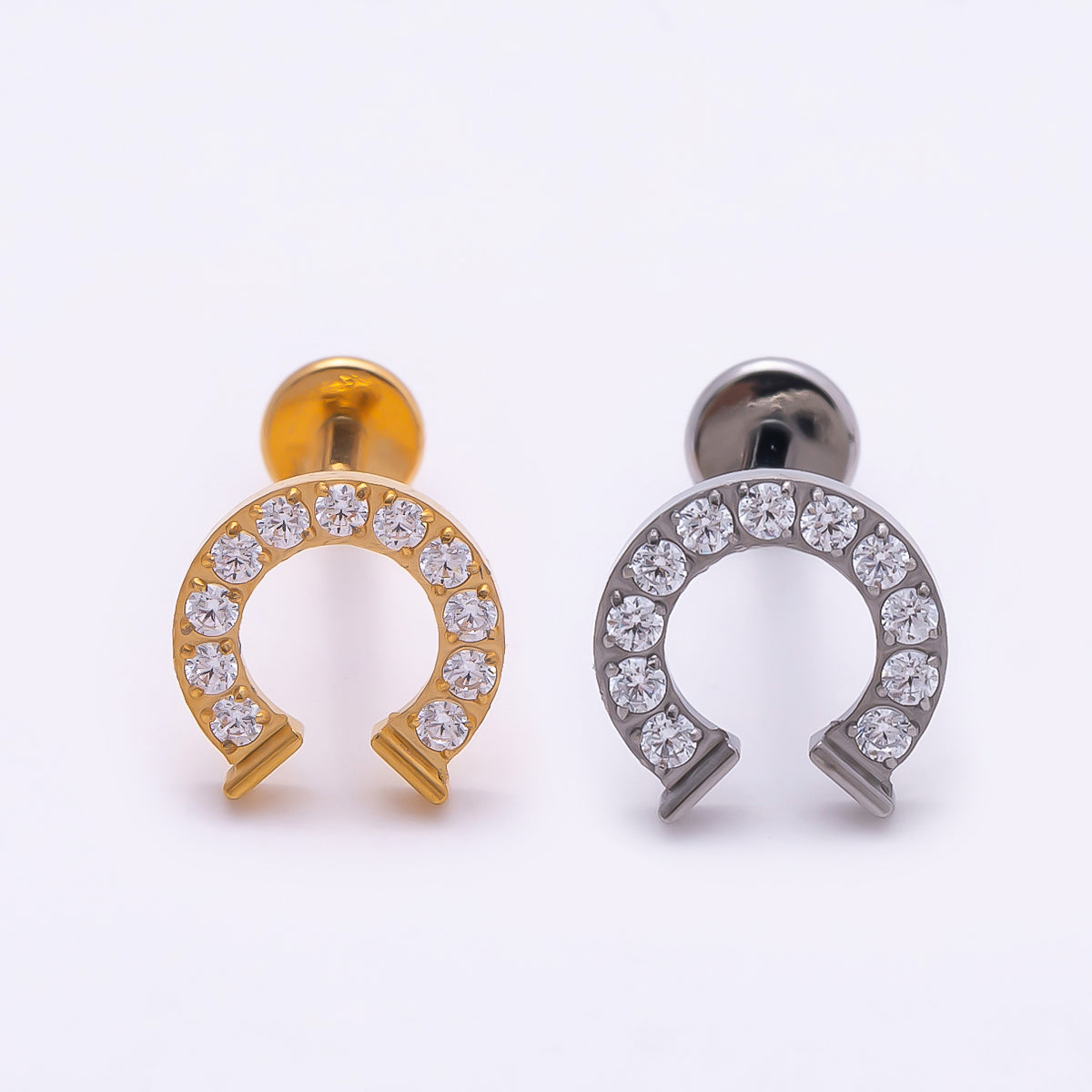 Titanium 7.5mm Micro Paved CZ Horseshoe Cartilage Piercing Flat Back Stud in Gold & Silver | Findings-00313 Findings-00314