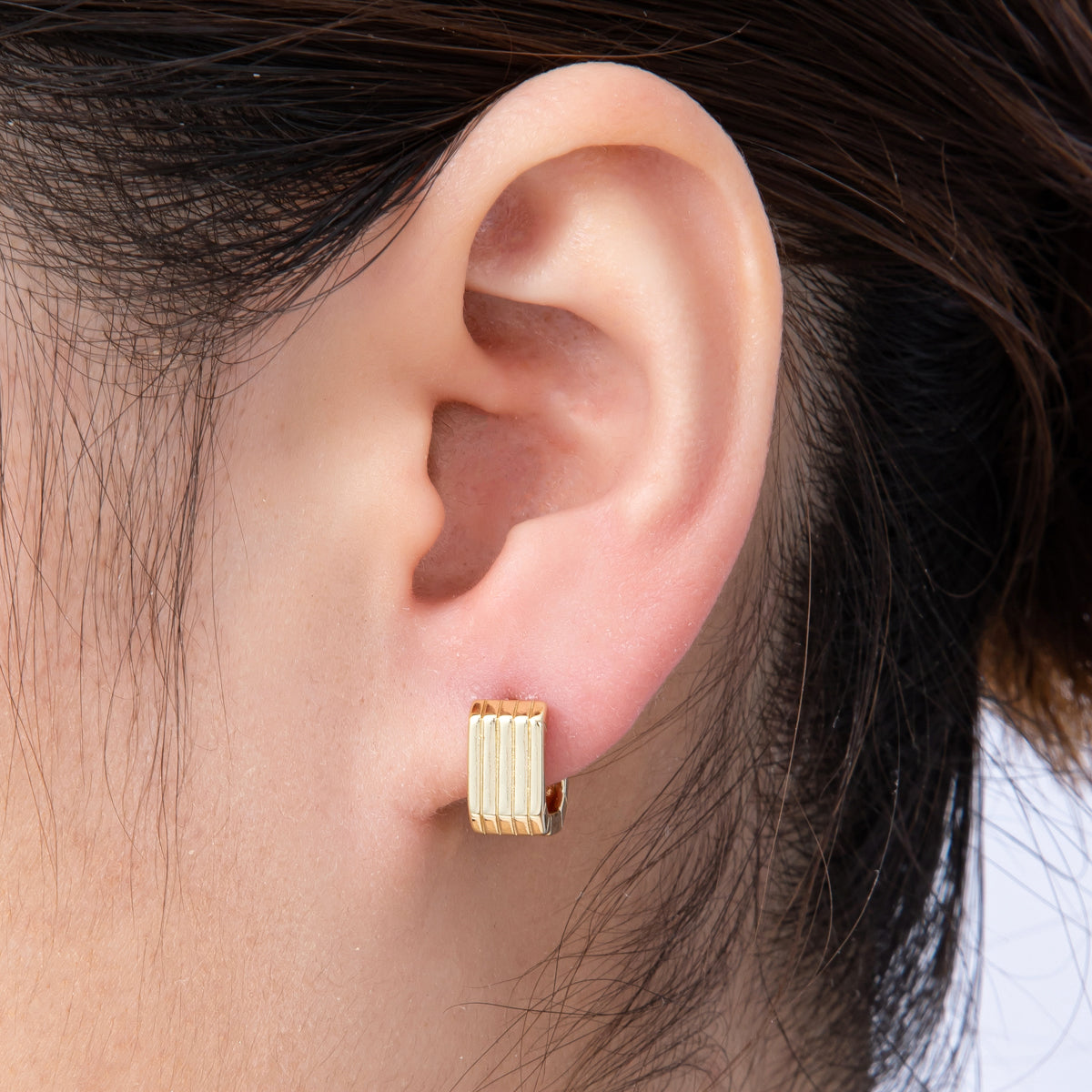 14K Gold Filled 11mm Lined Ribbed Square Cartilage Huggie Earrings | Earrings-00166