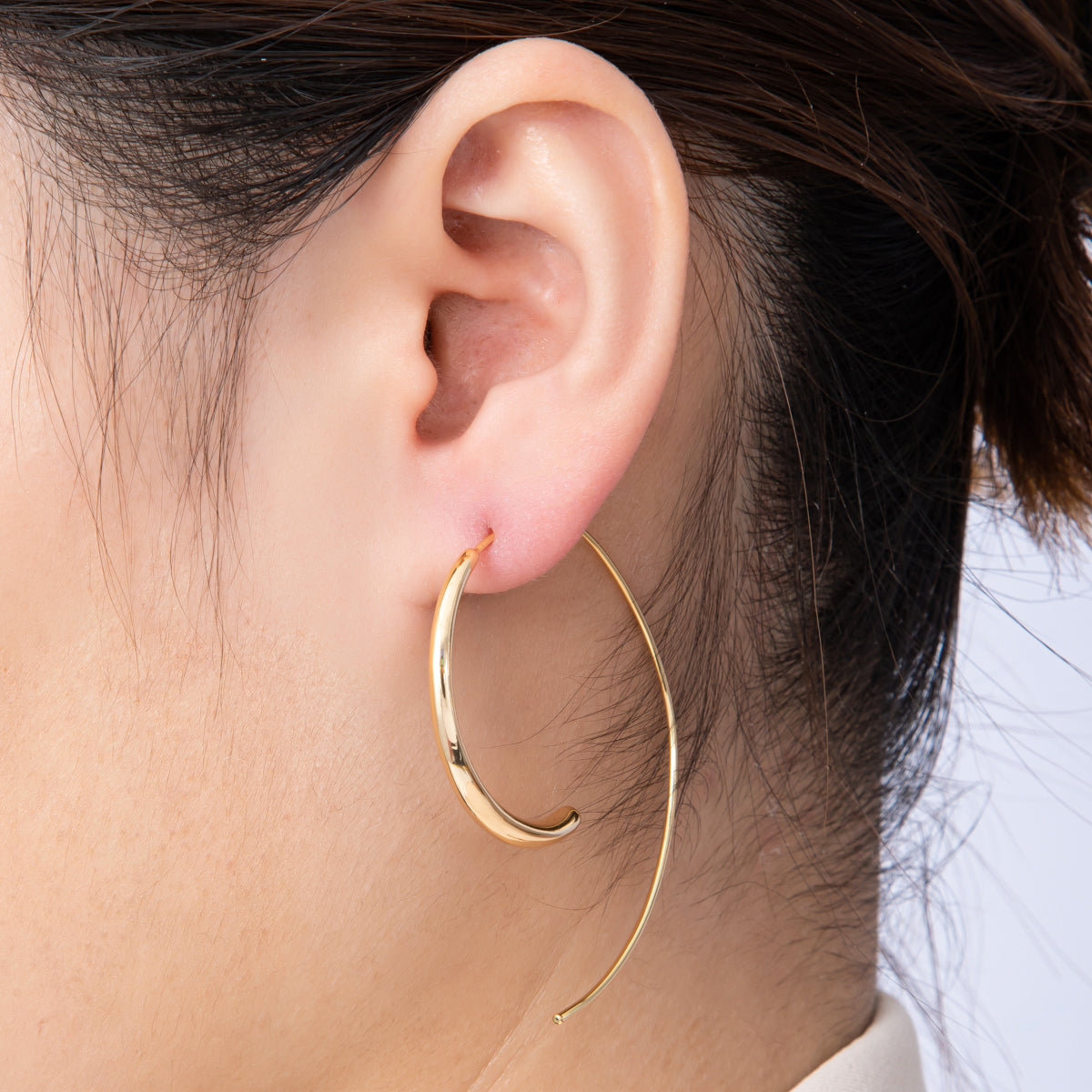 18K Gold Filled 34mm Minimalist Spiral Curl C-Shaped French Hook Earrings | EARRINGS-00184
