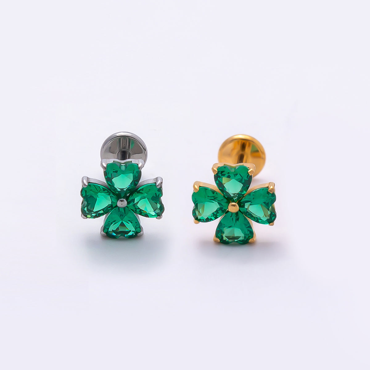 Titanium 7mm Green CZ Flower Cartilage Piercing Flat Back Stud in Gold & Silver | Findings-00389 Findings-00340