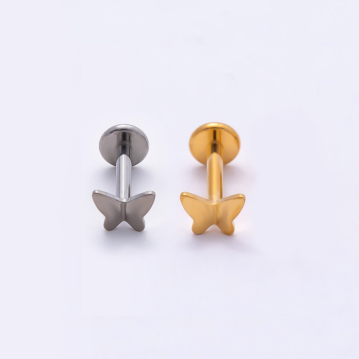 Stainless Steel 11mm Butterfly Single Cartilage Piercing Flat Back Stud in Gold & Silver | Findings-00196 Findings-00197