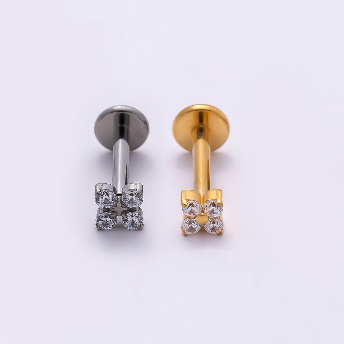 Stainless Steel 3mm Clear CZ Flower Single Cartilage Piercing Flat Back Stud | Findings-00224 Findings-00225