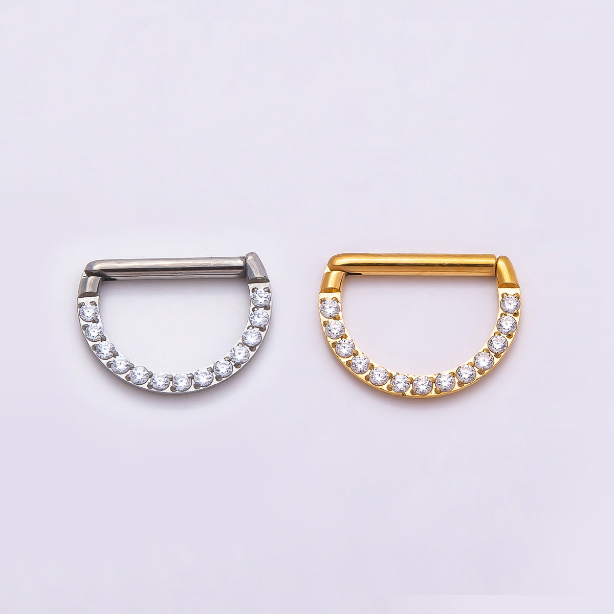 Stainless Steel 10mm D-Shaped Micro Paved CZ Pull Gate Finding in Gold & Silver | Findings-00192 Findings-00193
