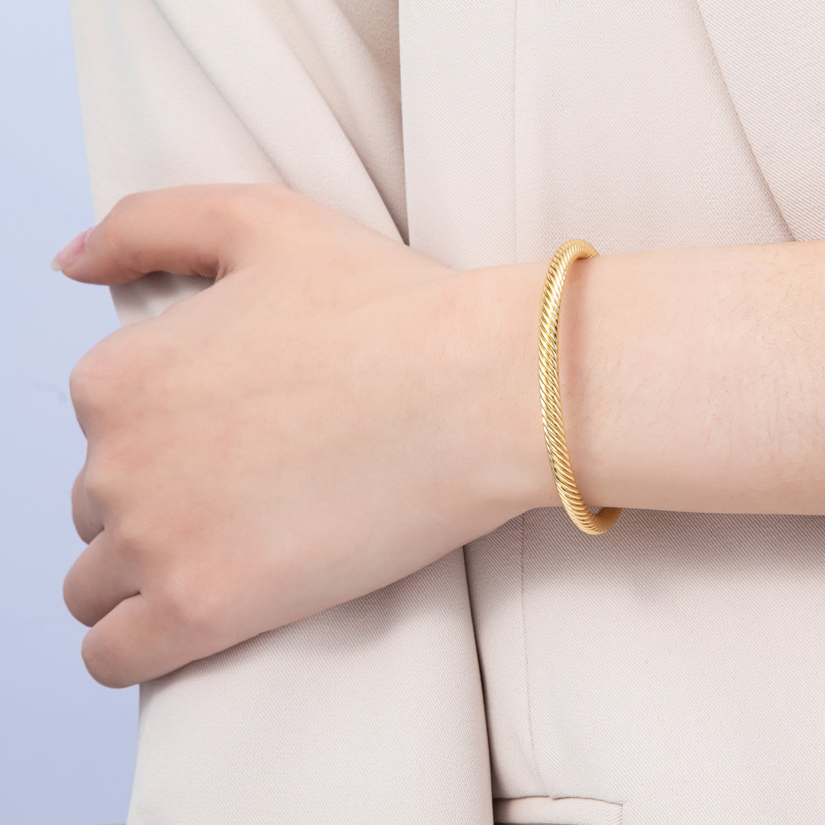 16K Gold Filled 65mm Twisted Croissant Cuff Bracelet | WA-04157
