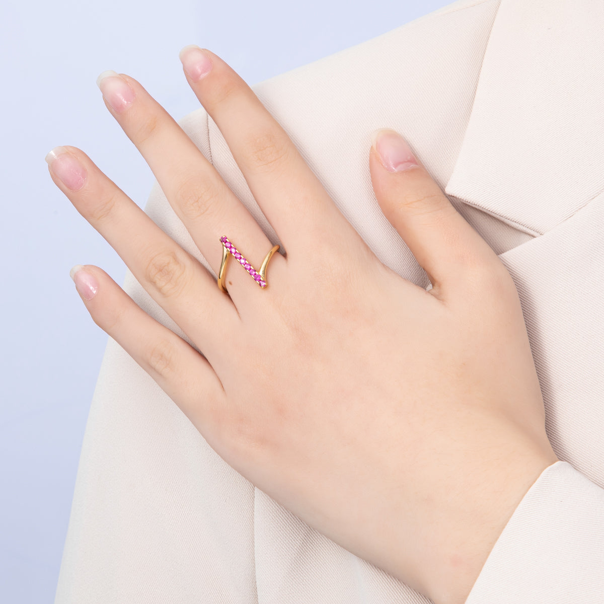 16K Gold Filled Fuchsia Micro Paved CZ Linear Lined Ring | Rings-00022