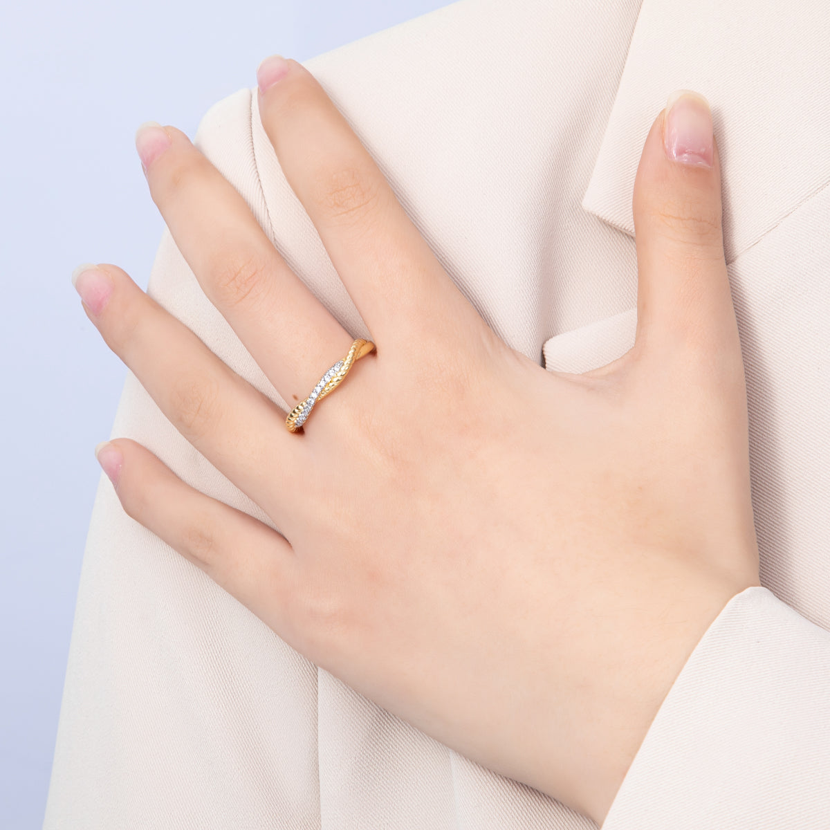 16K Gold Filled Twisted Micro Paved CZ Mixed Metal Ring | Rings-00003 Rings-00004