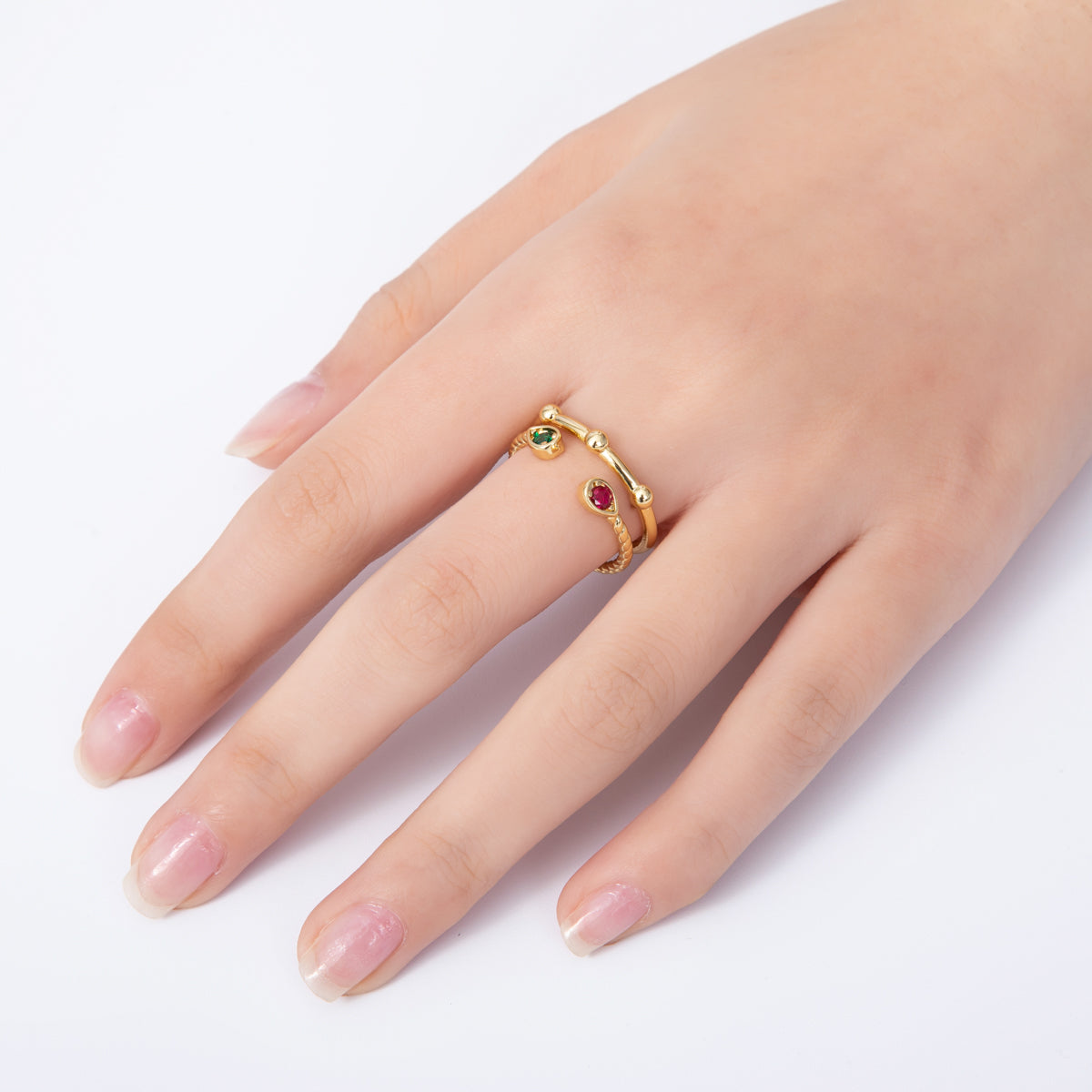 16K Gold Filled Multicolor CZ Dotted Geometric Wrap Double Band Ring | Rings-00033