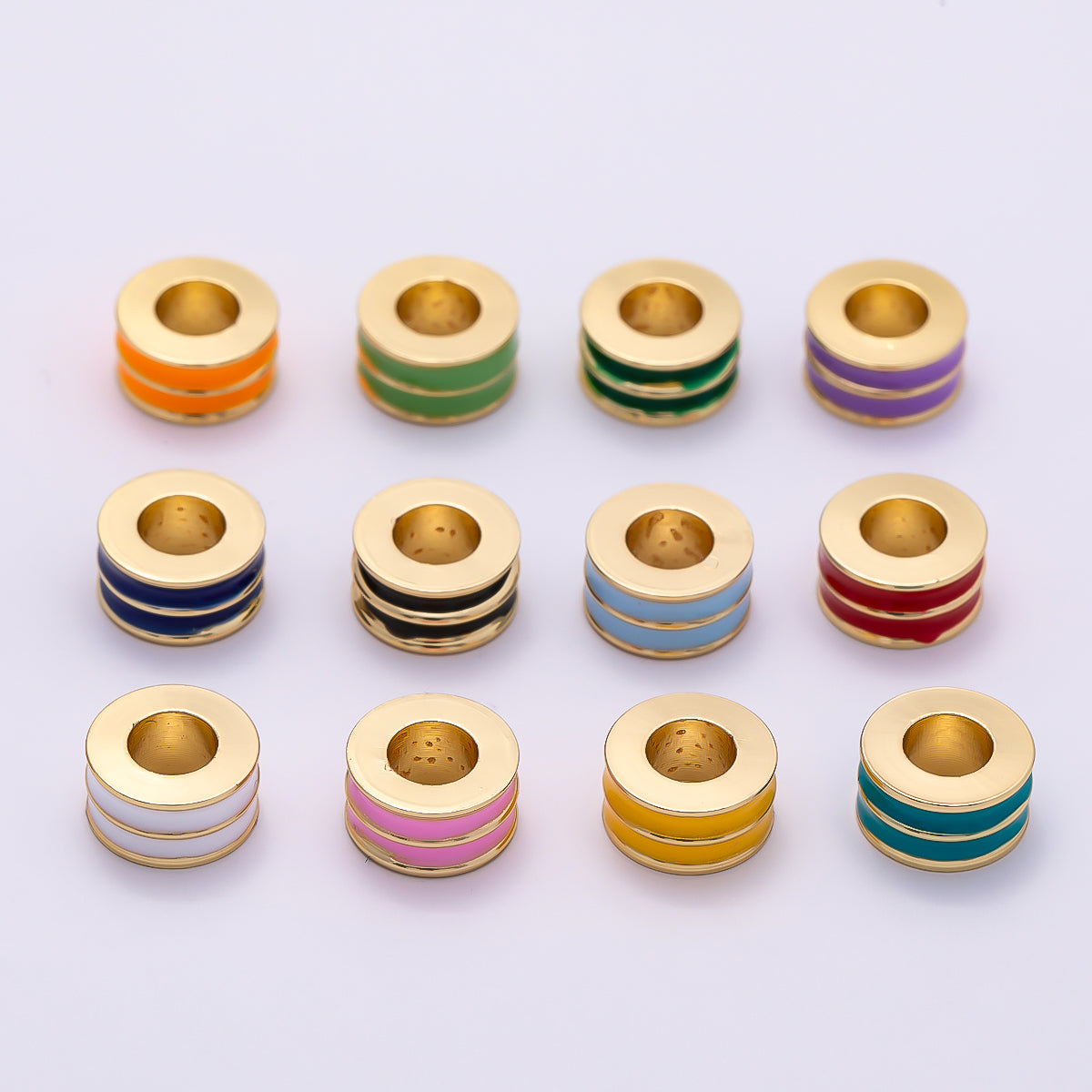 16K Gold Filled 10mm Enamel Double Lined Rondelle Spacer Beads | Beads-00327 ~ Beads-00338