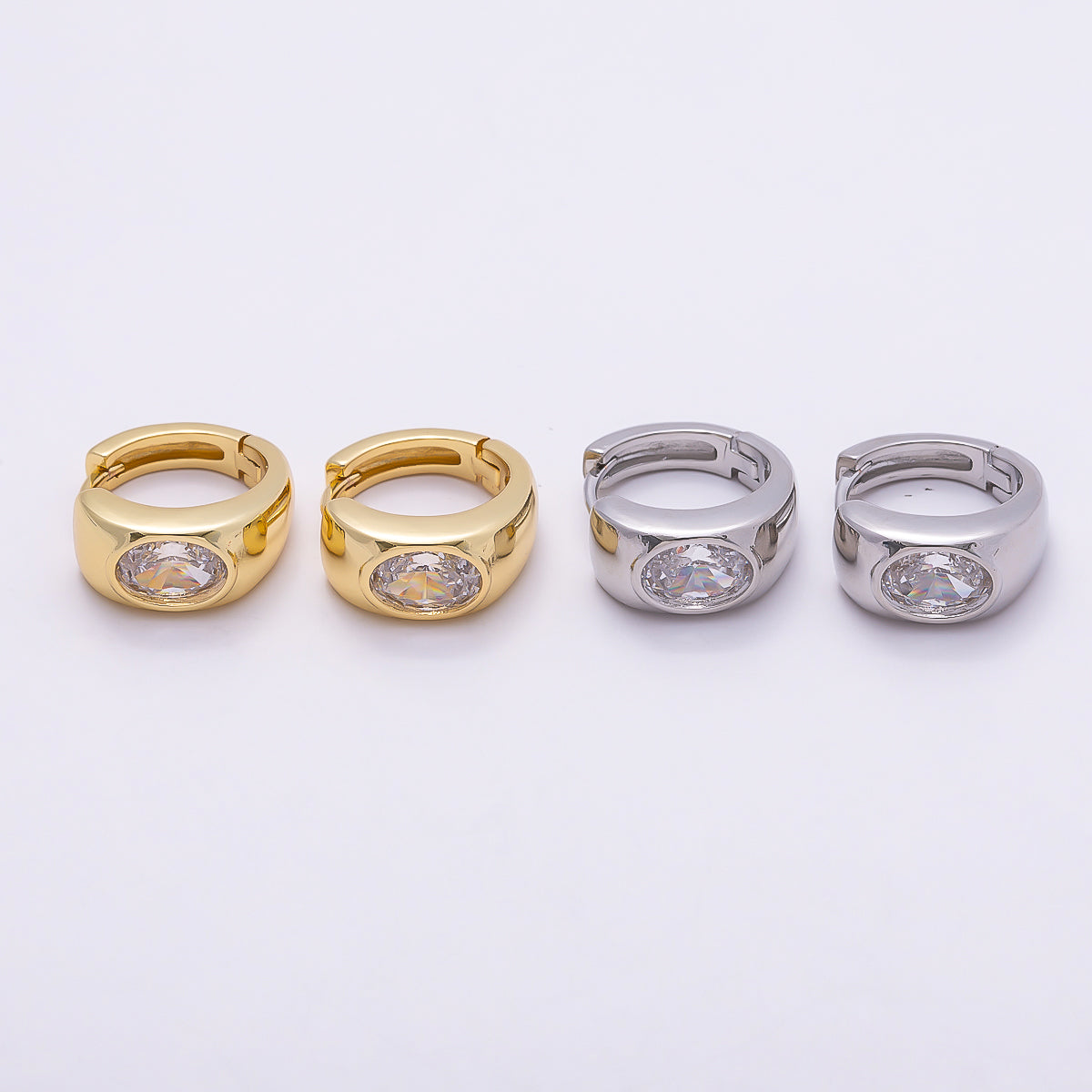 16K Gold Filled 14mm Clear CZ Wide Huggie Earrings in Gold & Silver | Earrings-00409 Earrings-00410