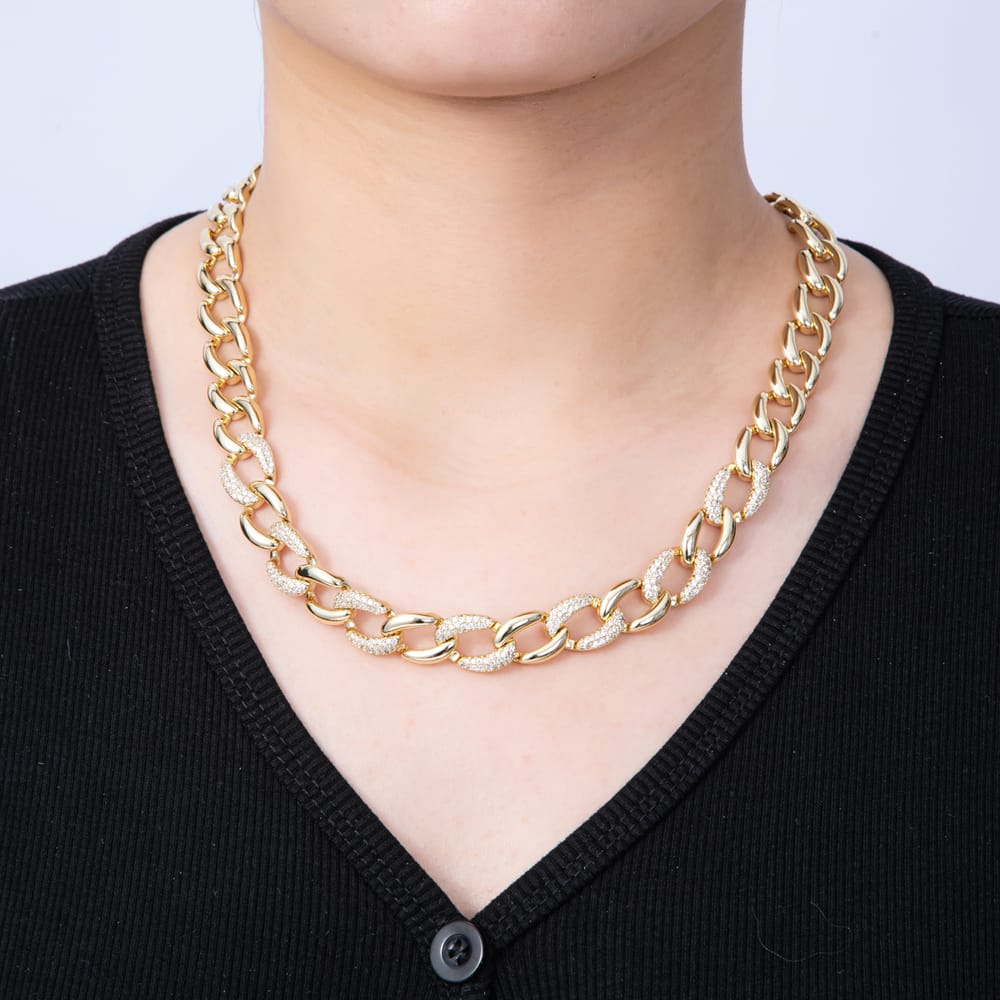 14K Gold Filled 11.8mm Micro Paved CZ Curb Chain 20 Inch Necklace | WA-04092
