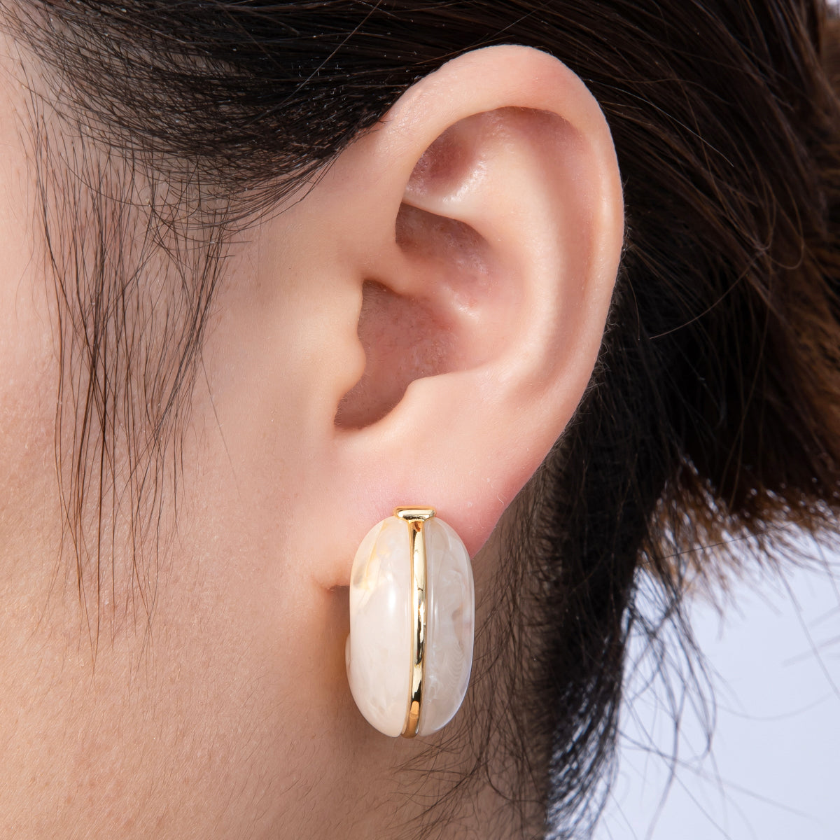 18K Gold Filled 25mm White, Blue, Black, Red, Beige, Brown Resin Chubby C-Shaped Hoop Earrings | Earrings-00154 ~ Earrings-00159
