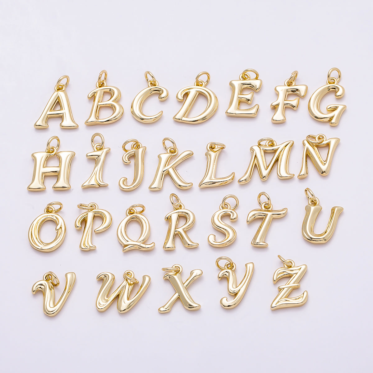 16K Gold Filled 14mm Minimalist Molten Alphabet Initial Letter Charm | Charms-00908 ~ Charms-00933