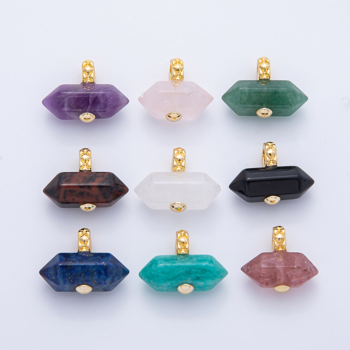 18K Gold Filled 21.3mm Natural Gemstone Point Croissant Pendant | AK129 - AK132