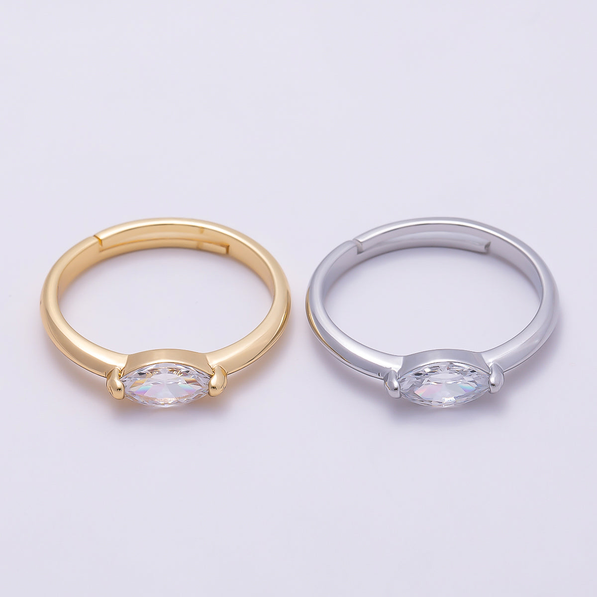 16K Gold Filled Clear CZ Marquise Mini Solitaire Adjustable Ring in Gold & Silver | Rings-00134 Rings-00135