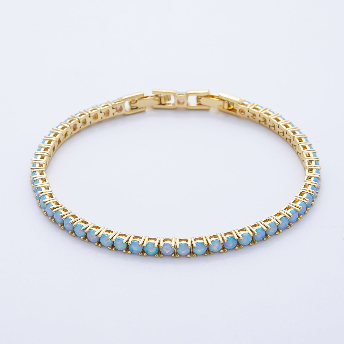 18K Gold Filled 4.5mm Blue Opalite Tennis Chain Adjustable Bracelet | WA-3966