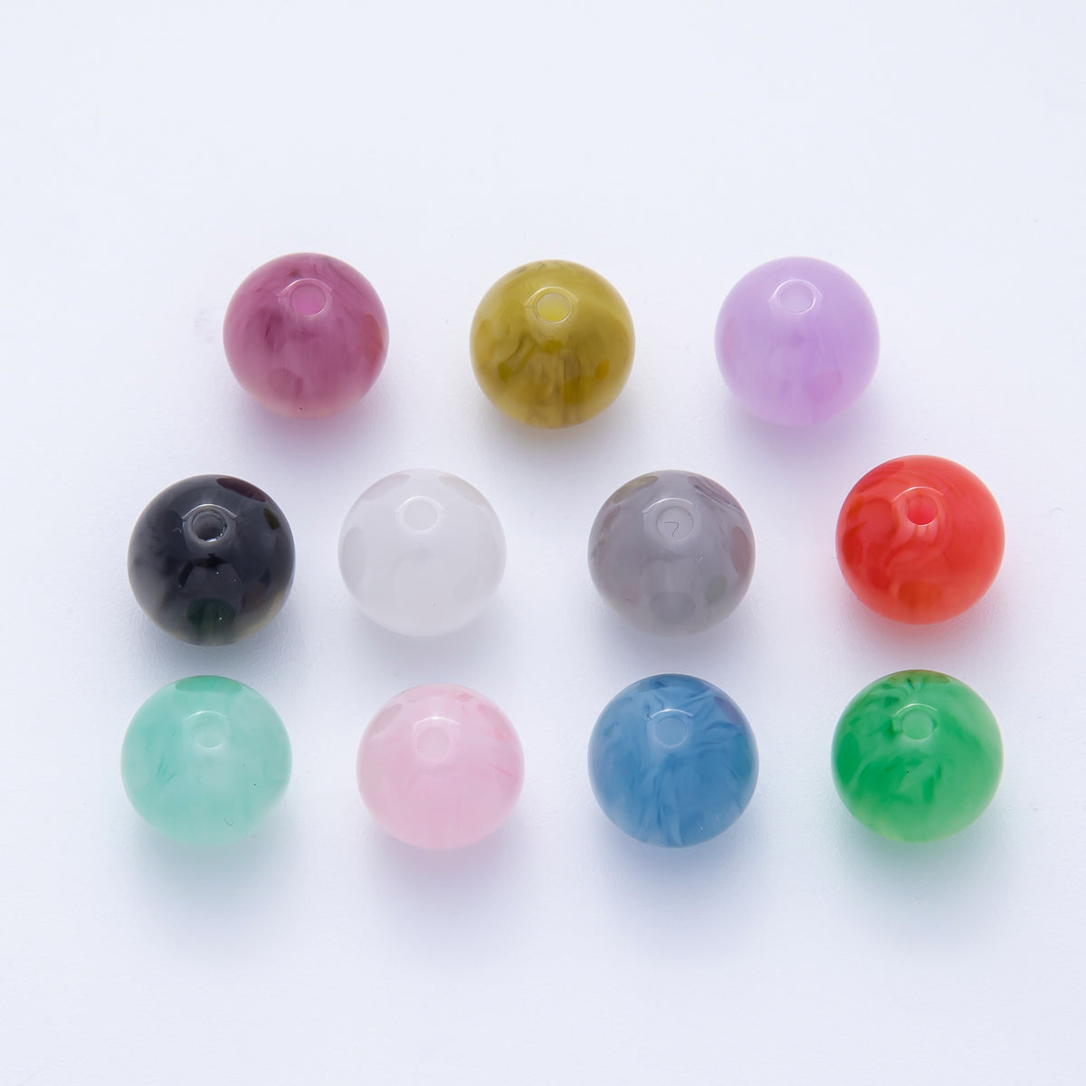 10pcs 12mm Black, White, Blue, Green, Grey, Pink, Red, Teal Glitter Resin Round Bead | B686 - B694