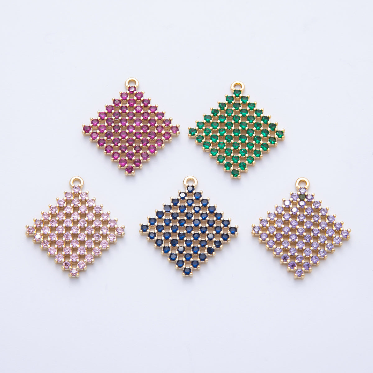 14K Gold Filled 20mm Colorful Micro Paved CZ Rhombus Geometric Charm | AK211-AK213