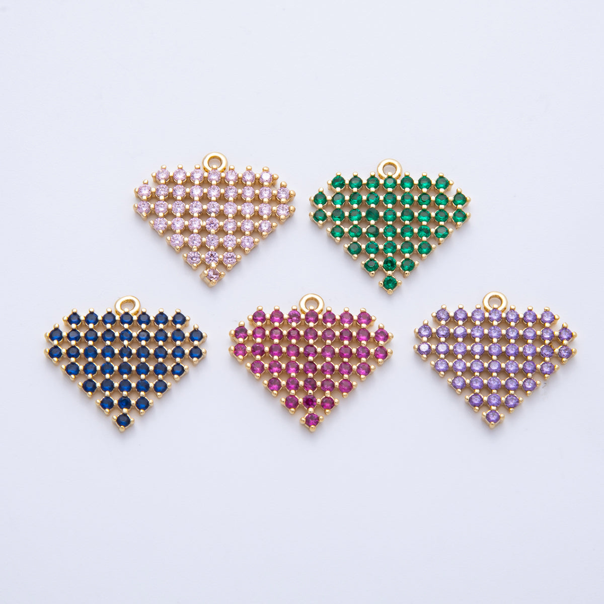 14K Gold Filled 16mm Colorful Micro Paved CZ Heart Geometric Charm | AK214-AK216