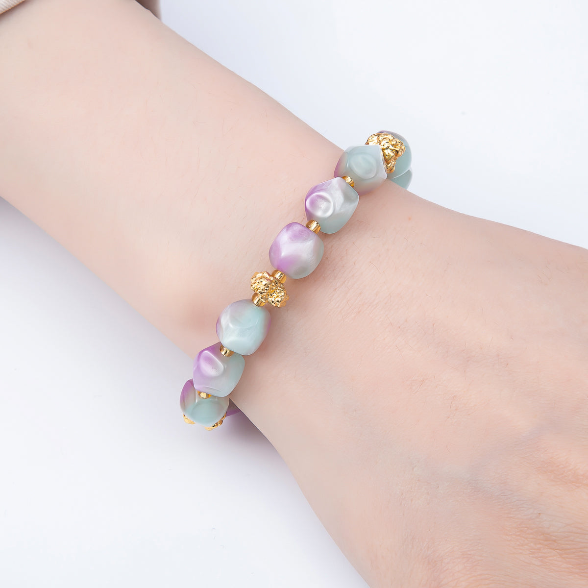 Stainless Steel 10mm Geometric Resin Bead 7 Inch Bracelet w. Extender | WA-04509 ~ WA-04515