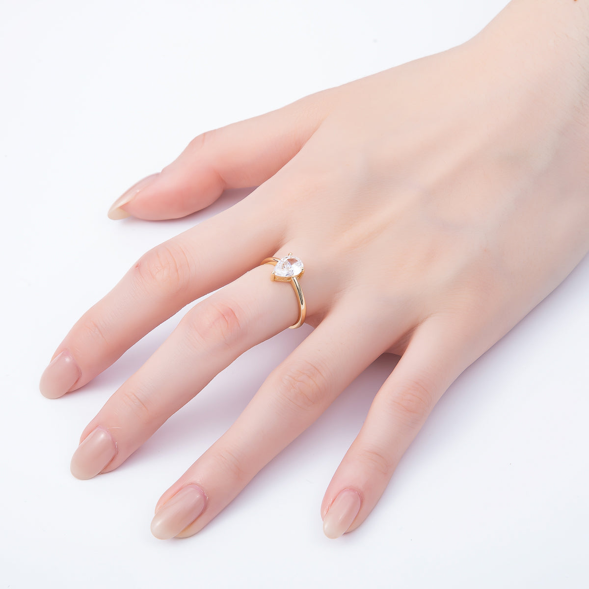 16K Gold Filled Teardrop CZ Solitaire Adjustable Ring in Gold & Silver | Rings-00136 Rings-00137