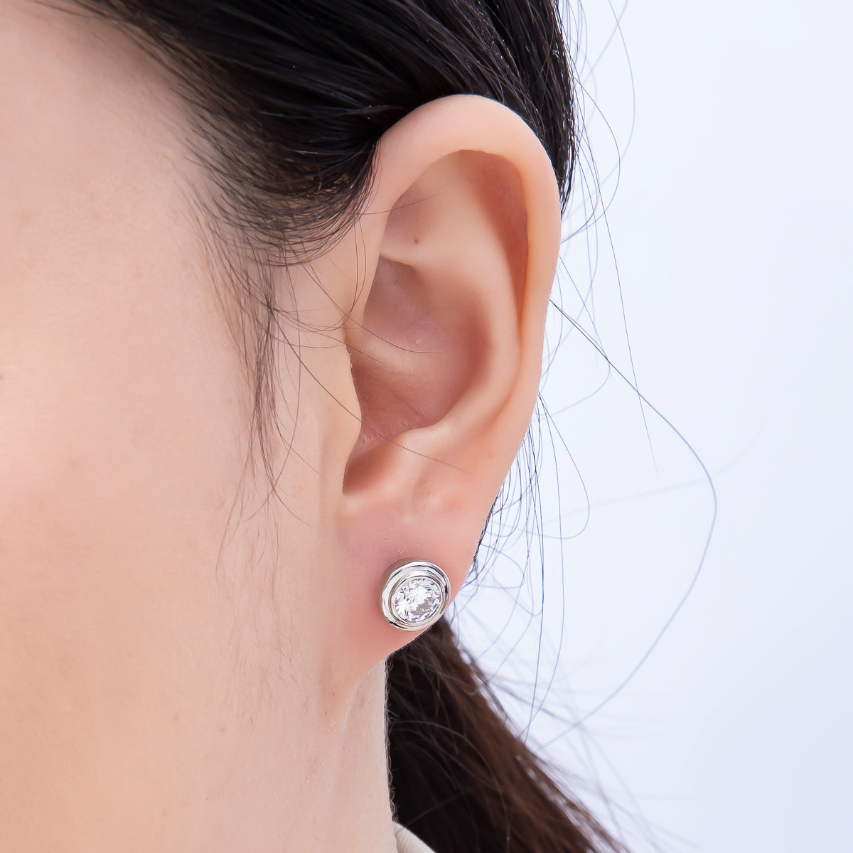 16K Gold Filled 9mm Clear CZ Round Bezel Stud Earrings in Gold & Silver | Earrings-00425 Earrings-00426