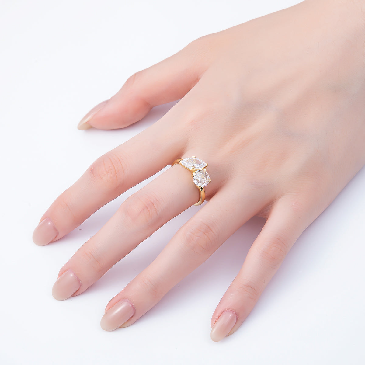 16K Gold Filled Round Marquise CZ Solitaire Adjustable Ring in Gold & Silver | Rings-00094 Rings-00095