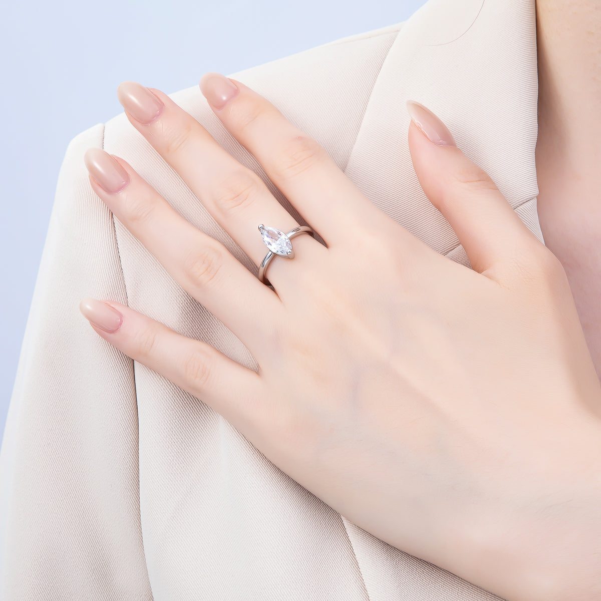 16K Gold Filled Clear CZ Marquise Solitaire Ring in Gold & Silver | Rings-00120