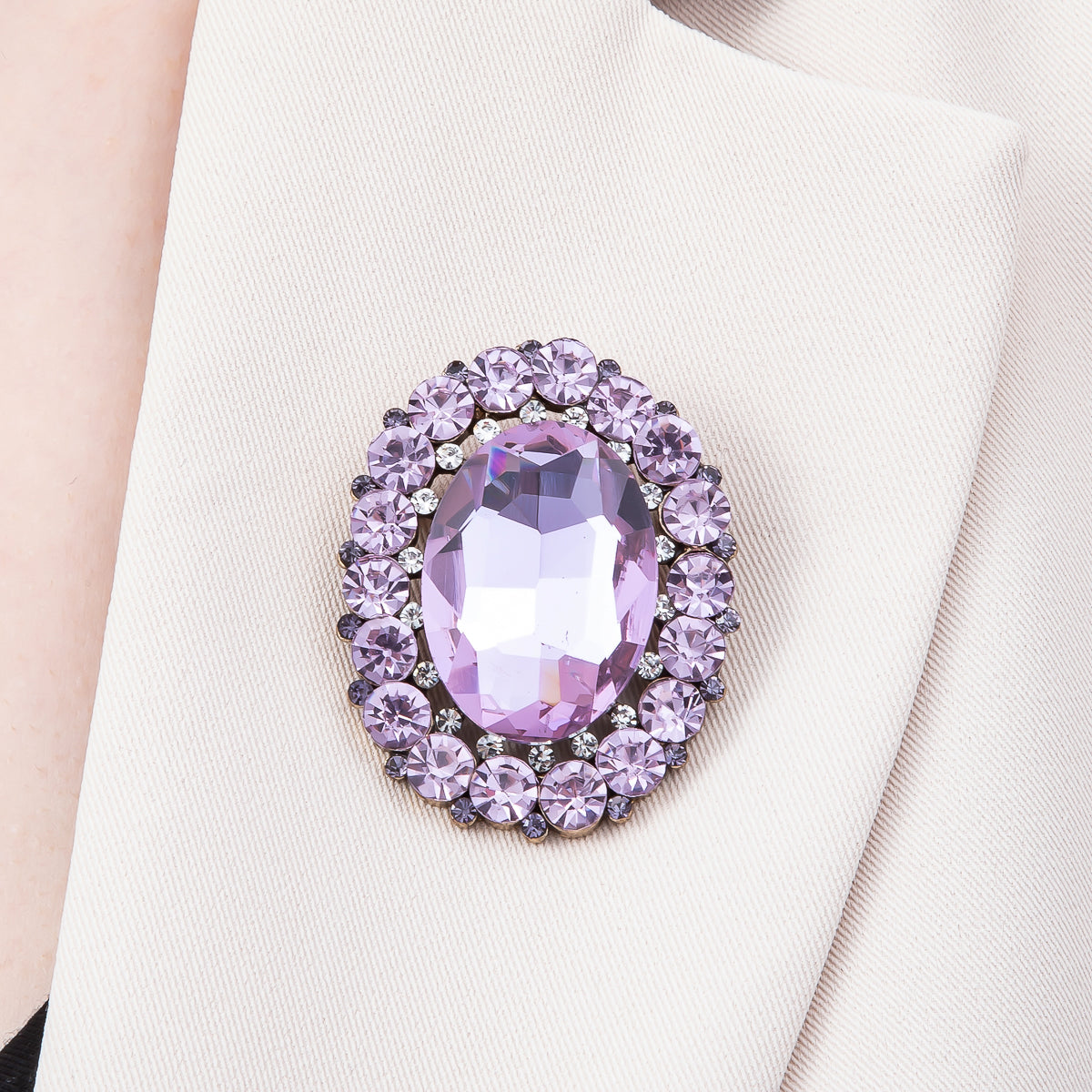 Gold 47mm x 37mm Blue, Red, Purple Rhinestone Oval Pin Brooch | BH-136 ~ BH-138