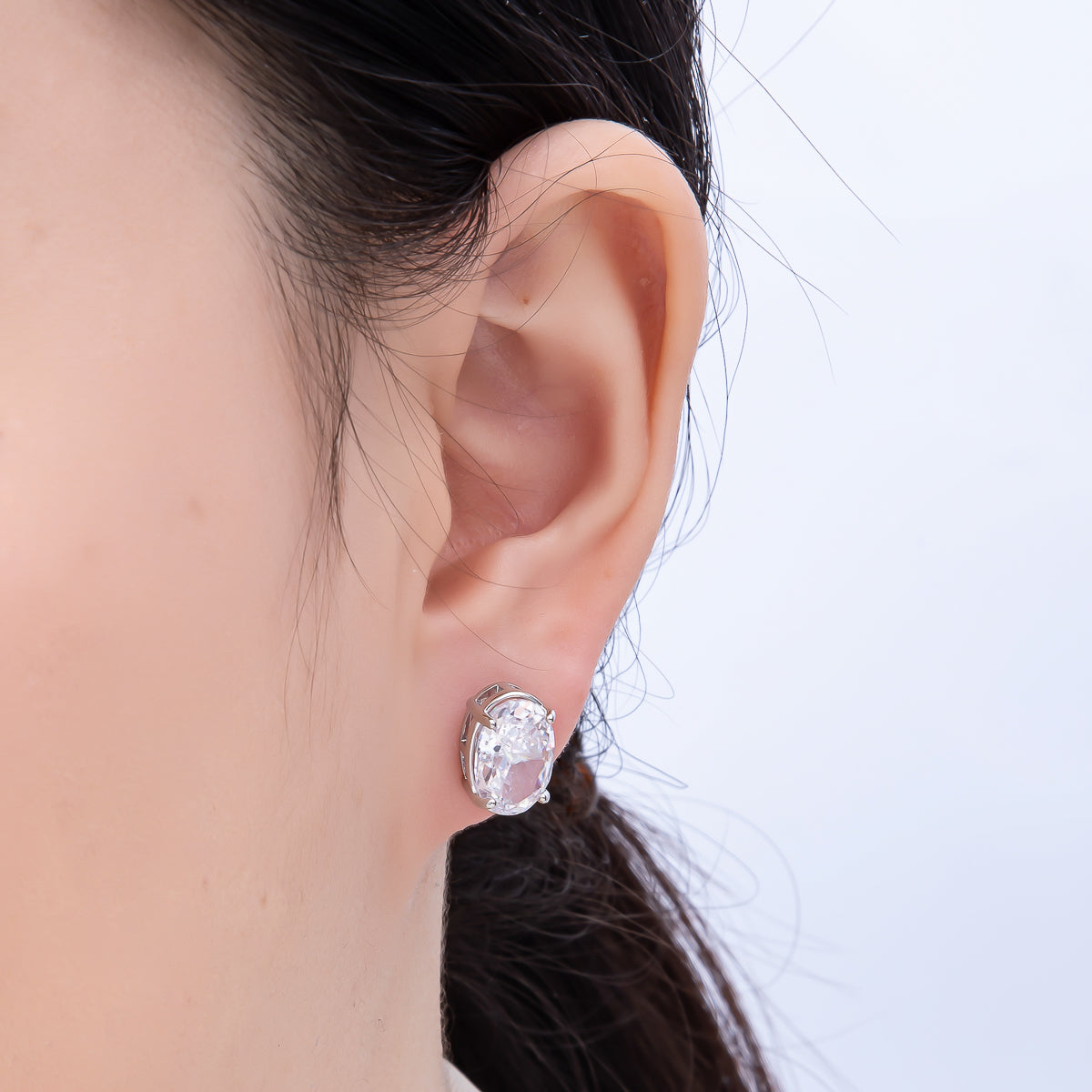 16K Gold Filled 13mm Clear Oval CZ Stud Earrings in Gold & Silver | Earrings-00403 Earrings-00404