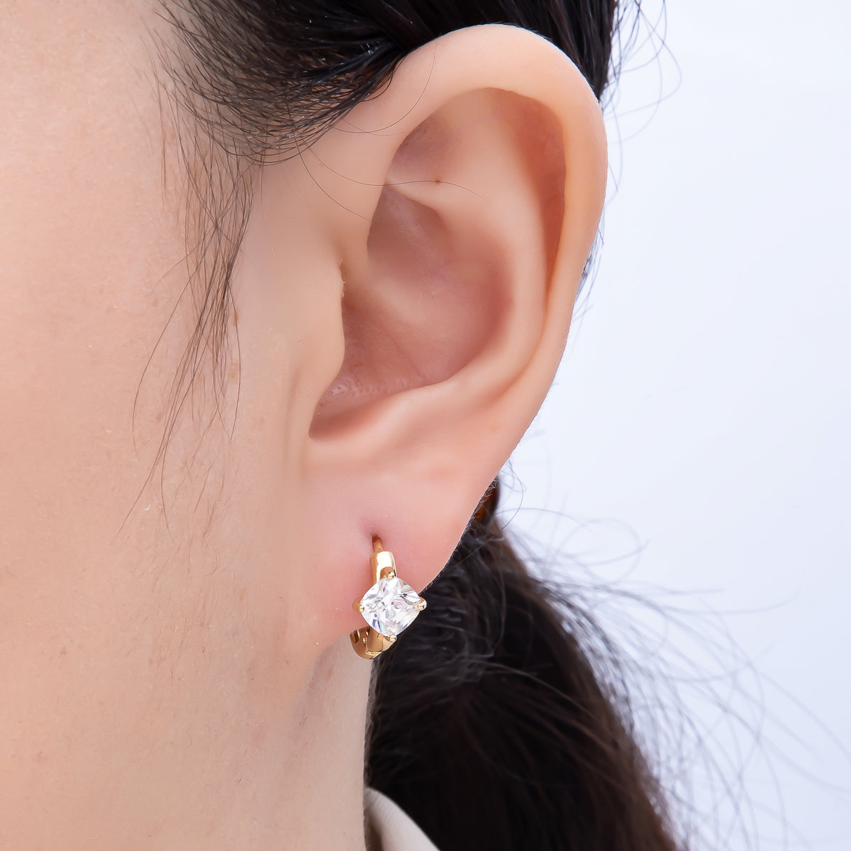 16K Gold Filled 13mm Clear CZ Rhombus Solitaire Cartilage Huggies Earrings | Earrings-00394