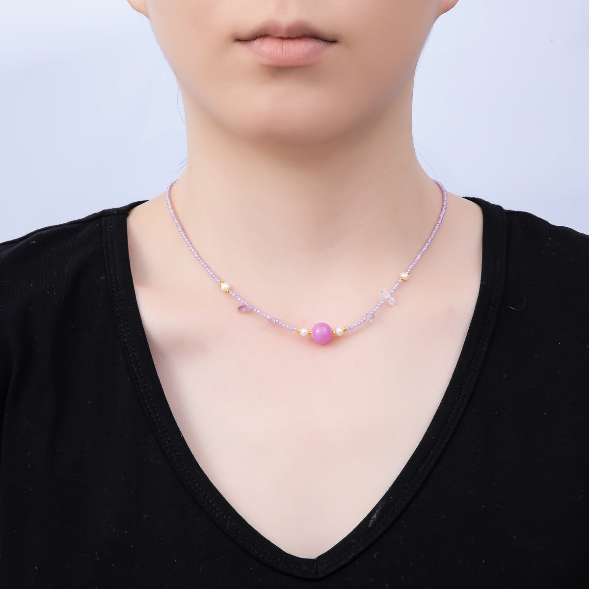 Handmade Stainless Steel 2mm Amethyst Gemstone Chain 16 Inch Necklace | WA-04638
