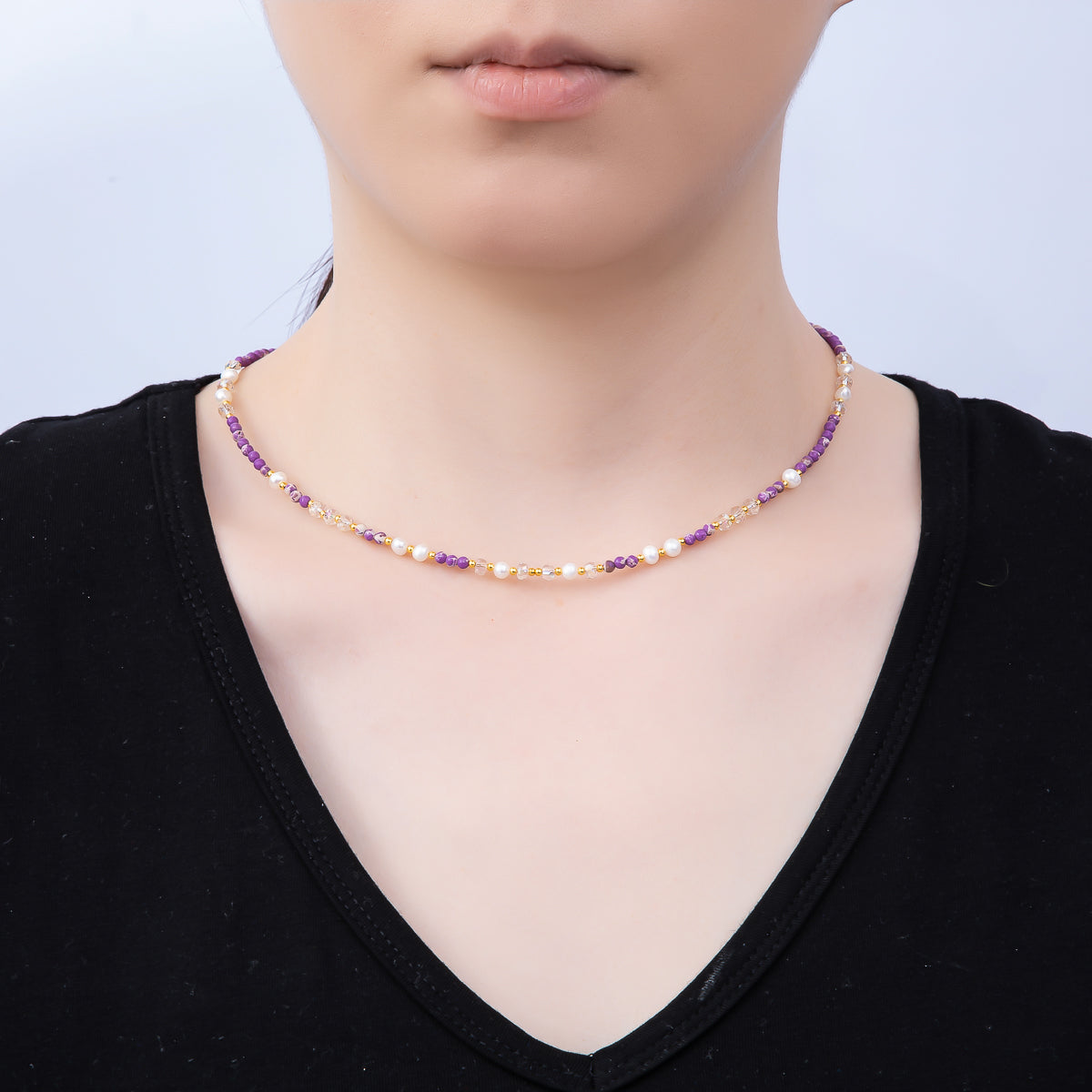 Handmade Stainless Steel 3mm Purple Amethyst AB Gemstone Chain 16 Inch Necklace | WA-04647