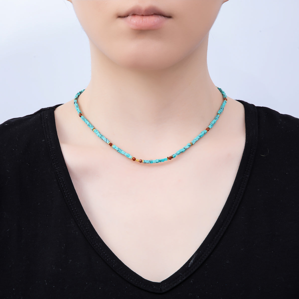 Handmade Stainless Steel 3mm Red Carnelian Turquoise Gemstone Chain 16 Inch Necklace | WA-04637