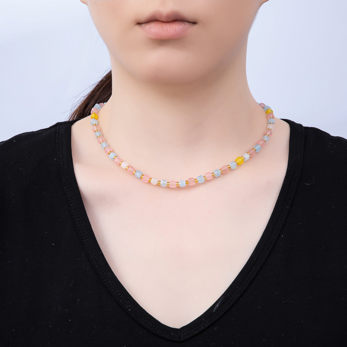 Handmade Stainless Steel 3mm Square Gemstone Chain 16 Inch Necklace | WA-04657 ~ WA-04663