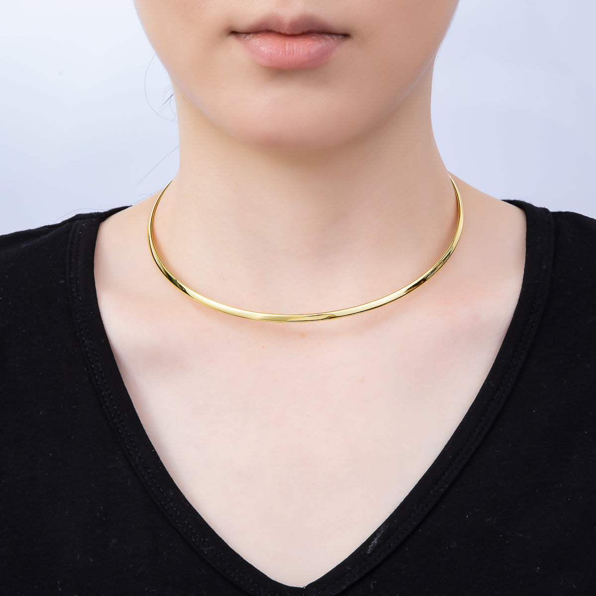 NEW 16K Gold Filled 3.3mm Flat-Edged Floating Collar Torque Necklace in Gold & Silver | WA-04675 WA-04676