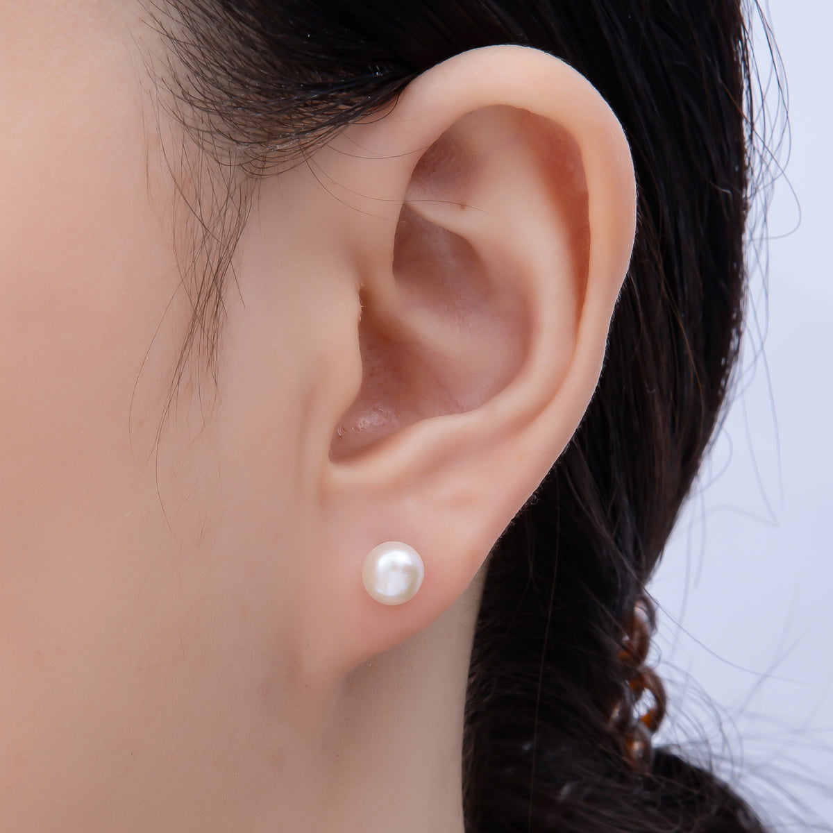 S925 Sterling Silver 7mm Shell Pearl Gemstone Stud Earrings | Earrings-00454