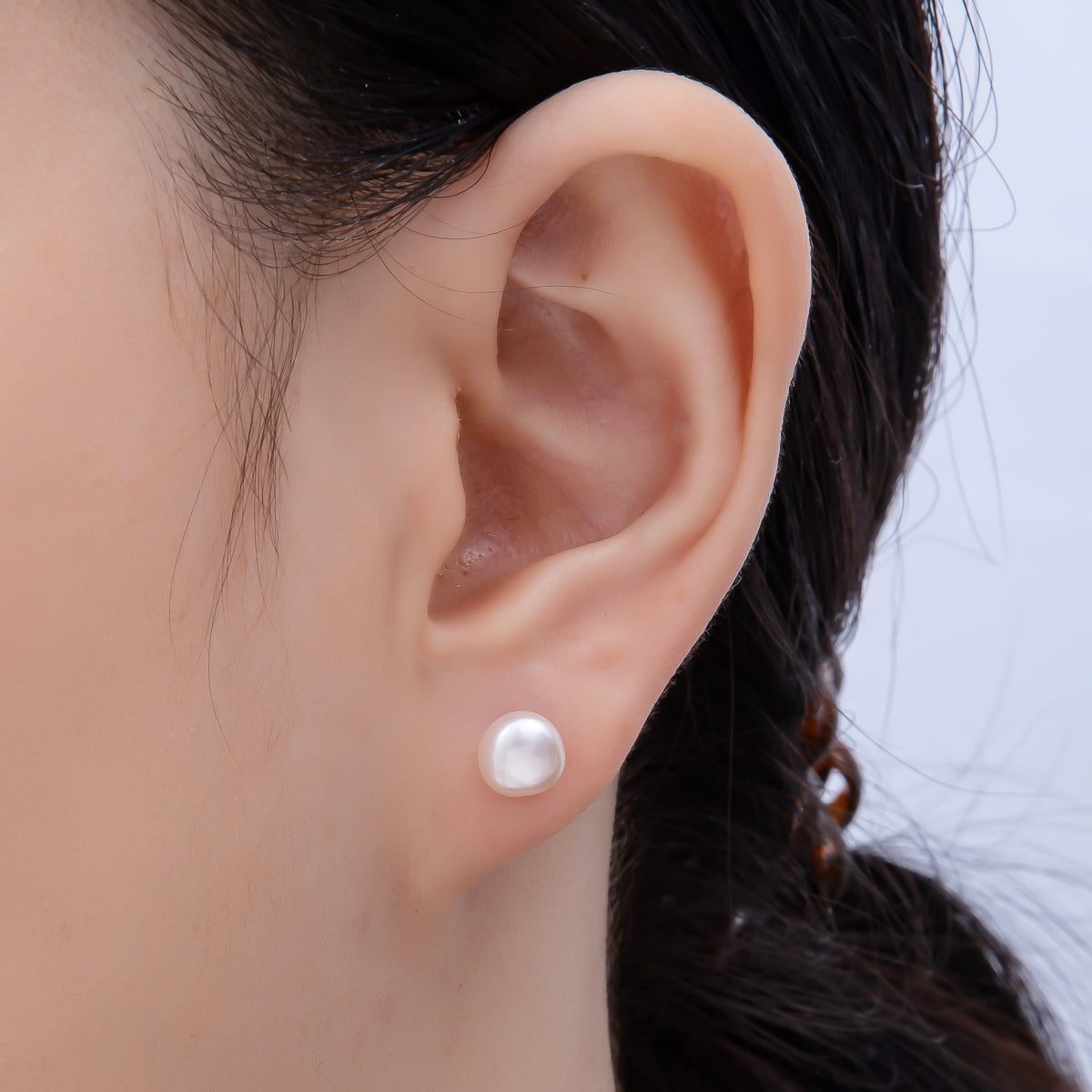 S925 Sterling Silver 7mm Shell Pearl Gemstone Stud Earrings | Earrings-00455