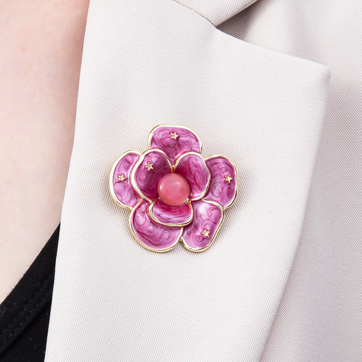 Gold 40mm Purple, White Glitter Enamel Star Flower Pin Brooch | BH-150 BH-151