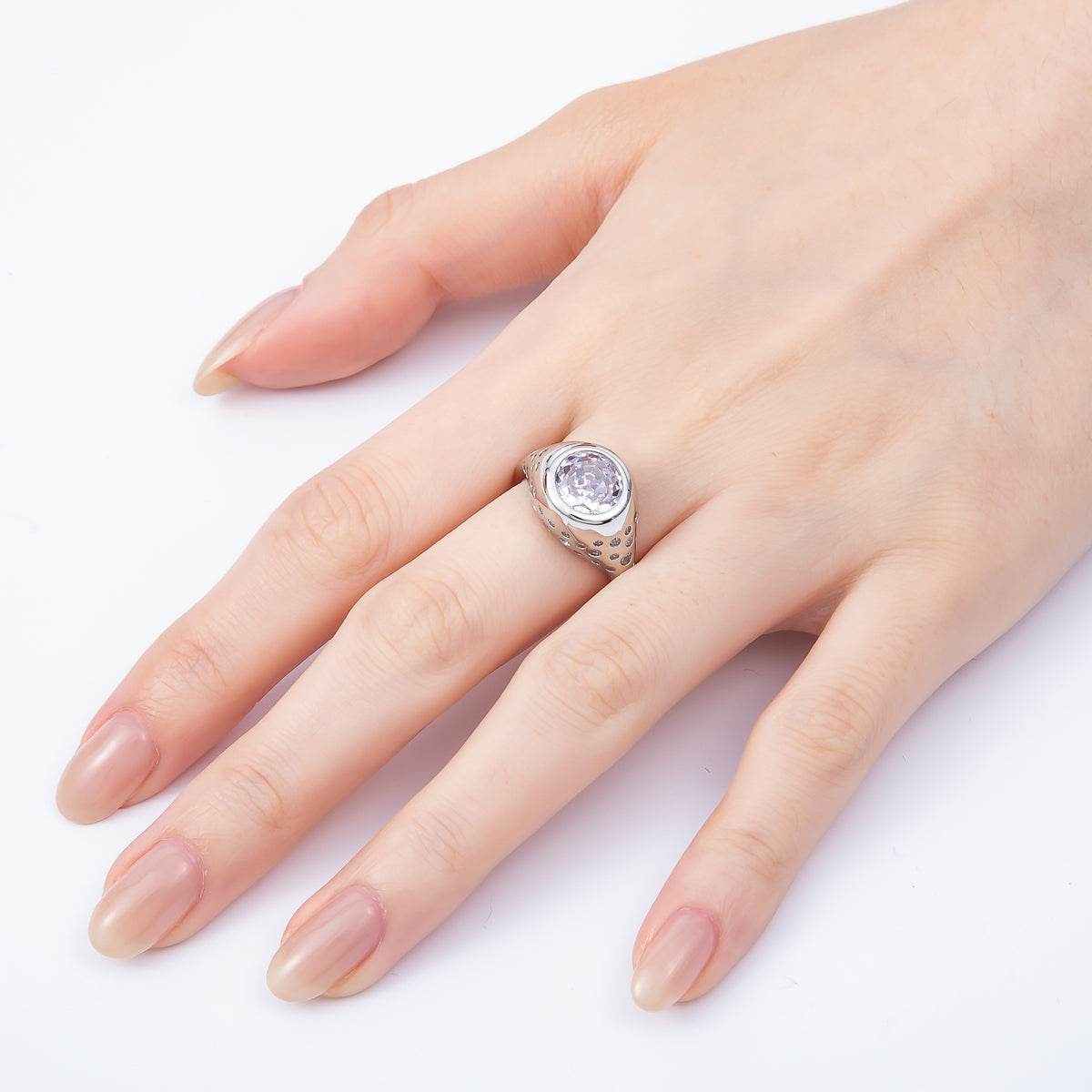 16K Gold Filled Clear Oval CZ Dotted Signet Ring in Gold & Silver | Rings-00124 Rings-00170