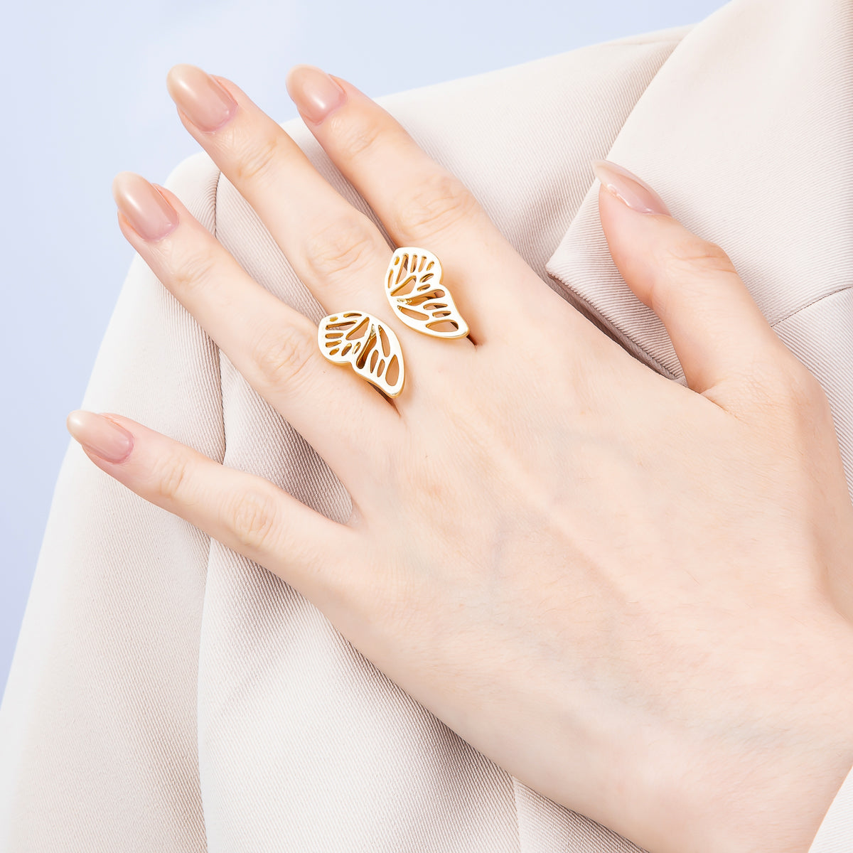 16K Gold Filled Minimalist Butterfly Mariposa Open Wrap Ring | Rings-00174