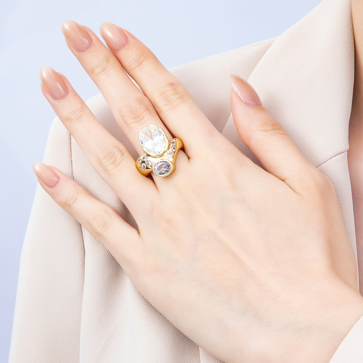 16K Gold Filled Clear CZ Round Dotted Solitaire Geometric Ring | Rings-00193