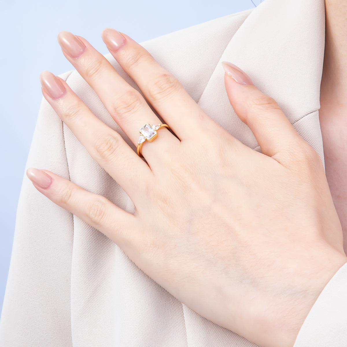 16K Gold Filled Clear Baguette Teardrop CZ Solitaire Adjustable Ring in Gold & Silver | Rings-00155 Rings-00156
