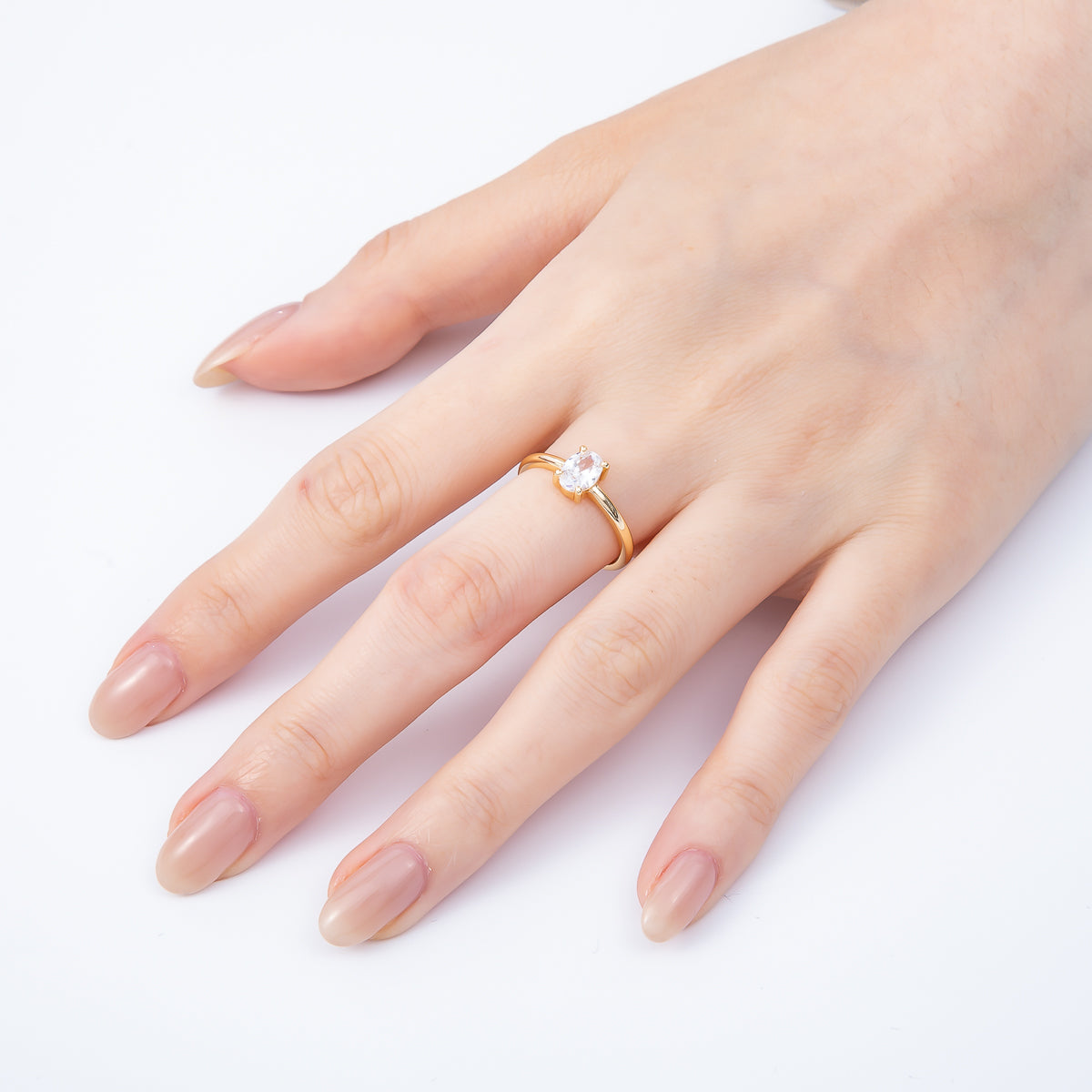 16K Gold Filled Clear Oval CZ Solitaire Adjustable Ring in Gold & Silver | Rings-00147 Rings-00148