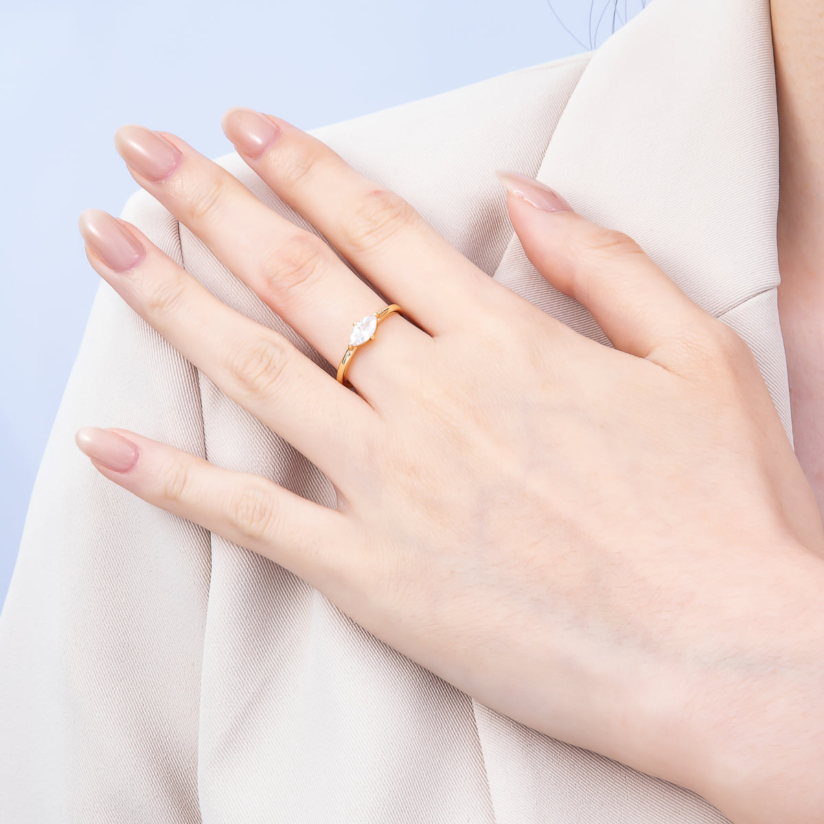 16K Gold Filled Clear Marquise CZ Solitaire Adjustable Ring in Gold & Silver | Rings-00153 Rings-00154