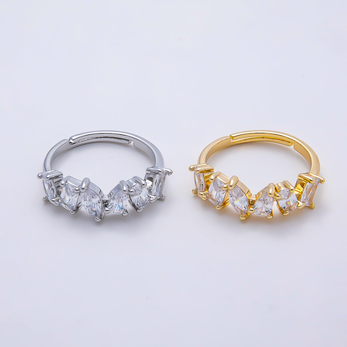 16K Gold Filled Clear CZ Multi Cluster Ring in Gold & Silver | Rings-00151 Rings-00152