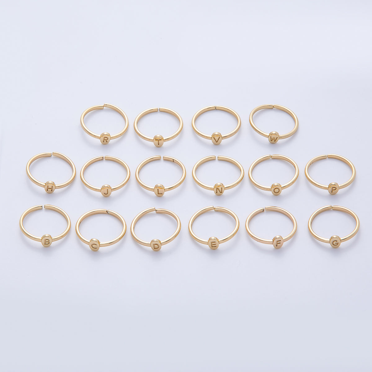 14K S925 Gold Vermeil Personalized Initial Alphabet Name Tag Letter Adjustable Ring | O813-O859