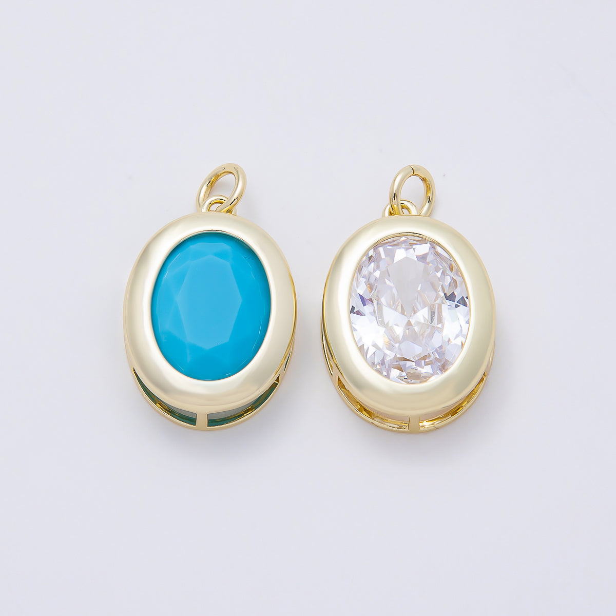16K Gold Filled 23mm Clear, Turquoise Oval Bezel Charm | Charms-01100 Charms-01101