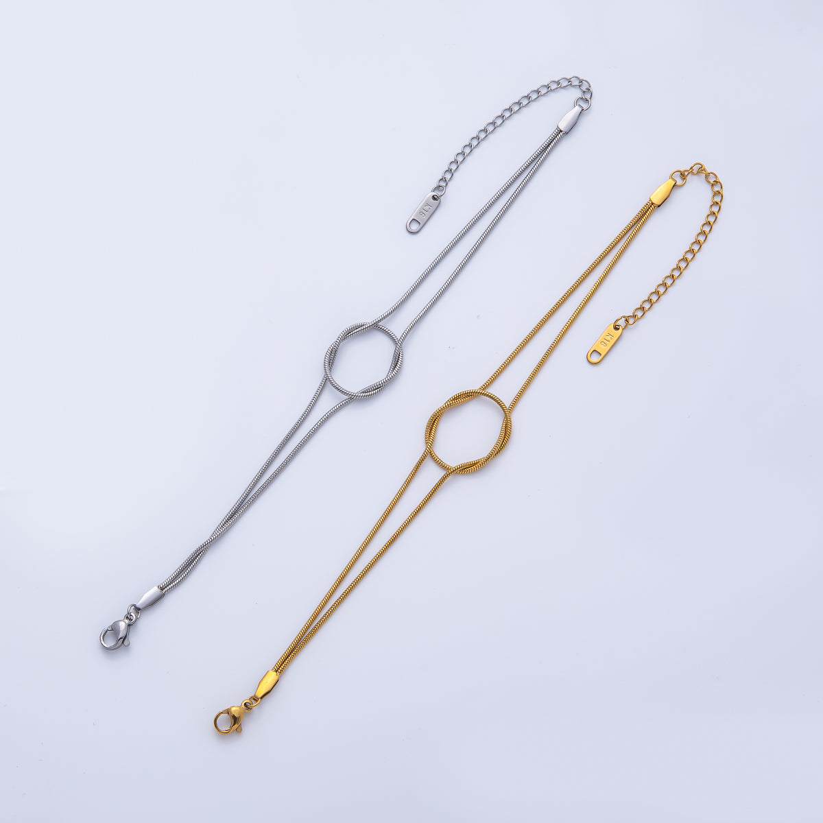 18K Gold PVD Stainless Steel 1.2mm Knot Snake Chain 7 Inch Bracelet in Gold & Silver | WA-3993 WA-3994